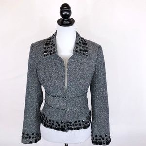 WHBM gray jacket with black beaded trim